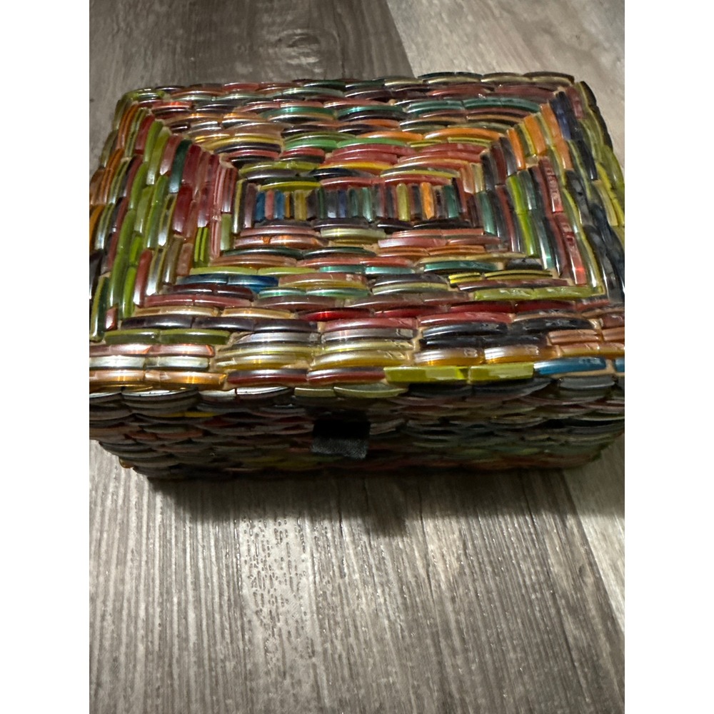 Mosaic Glass Tile Jewelry Box Multi Color Mirror Removable Tray Organizer